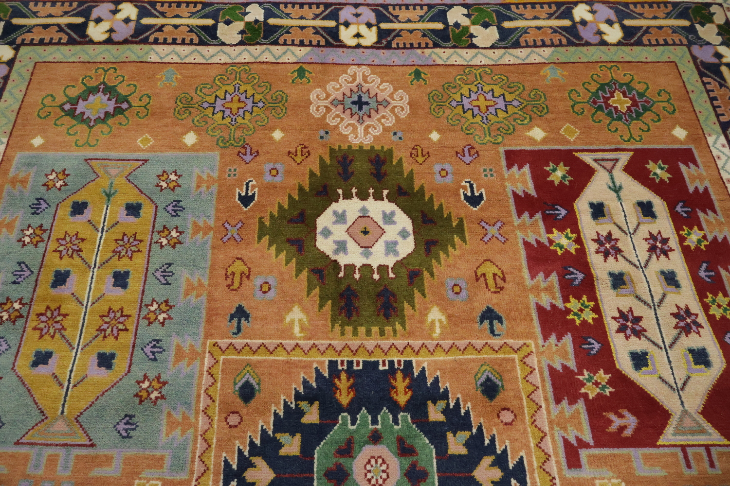 Eclectic Patchwork Style Rug in Warm Hues and Unique Motifs 9'x12'