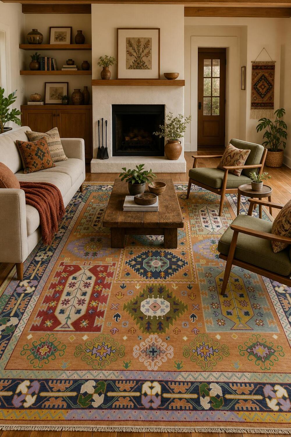 Eclectic Patchwork Style Rug in Warm Hues and Unique Motifs 9'x12'
