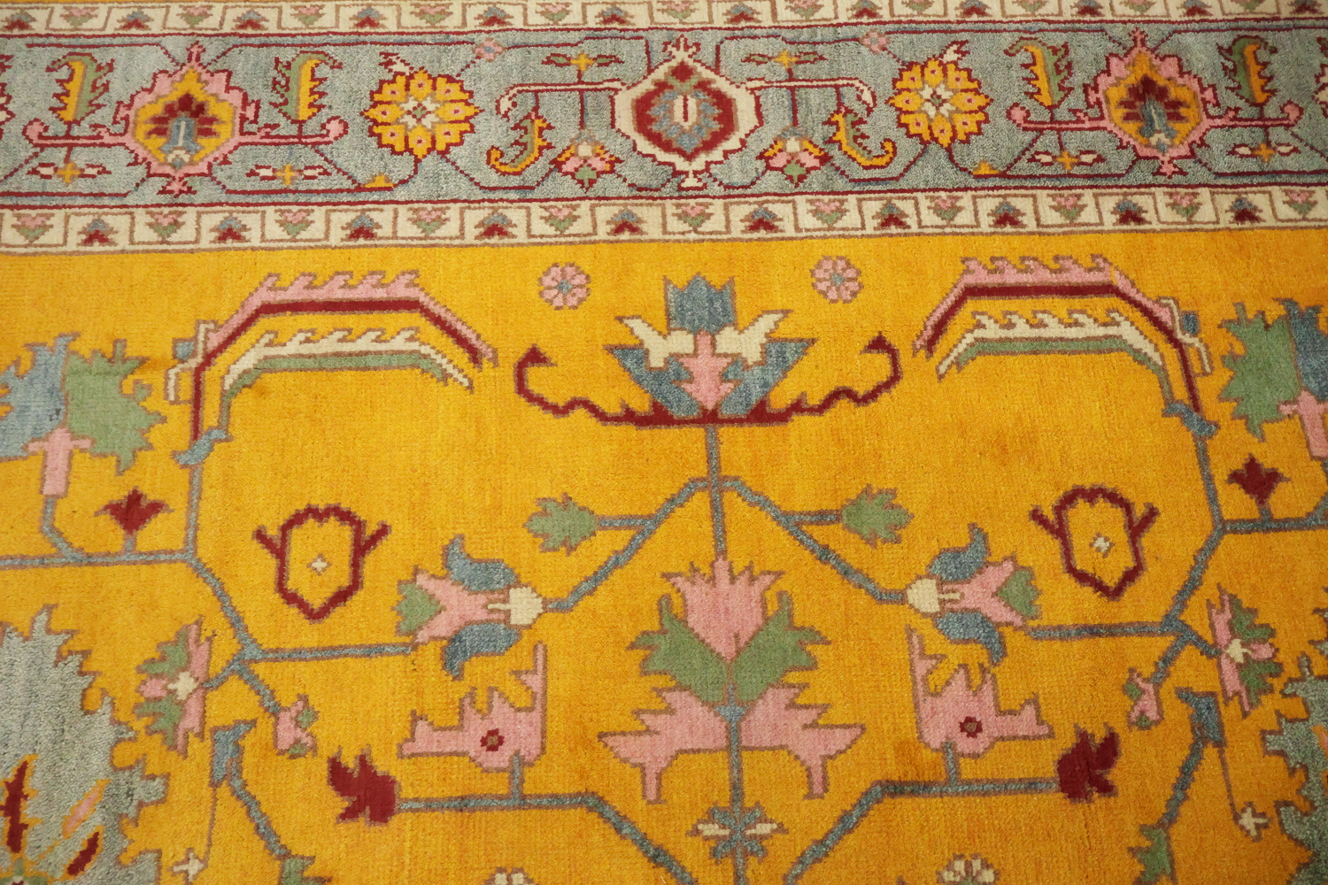Rich Yellow Turkish-Style Rug Features Elegant Floral Patterns 9x12