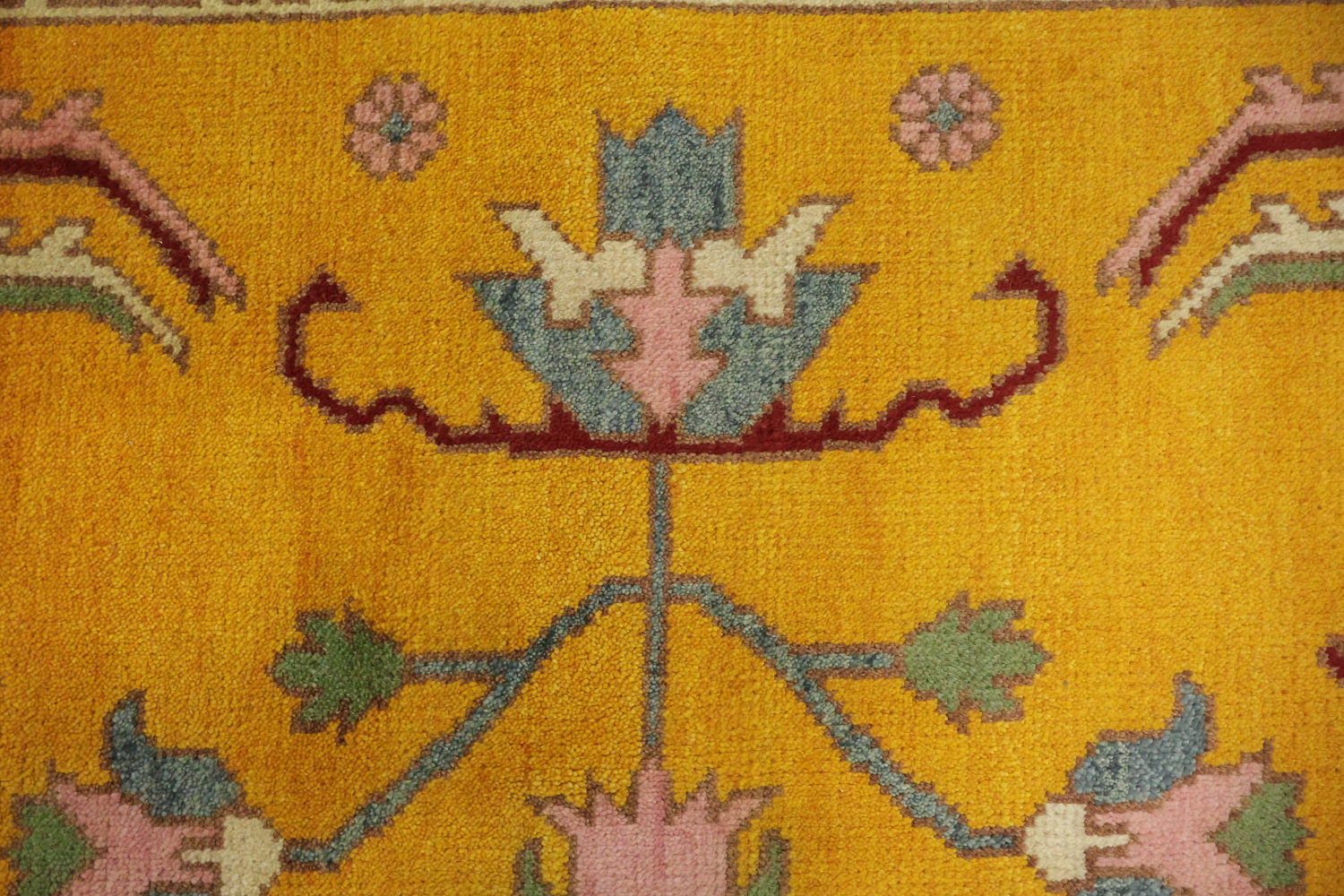 Rich Yellow Turkish-Style Rug Features Elegant Floral Patterns 9x12