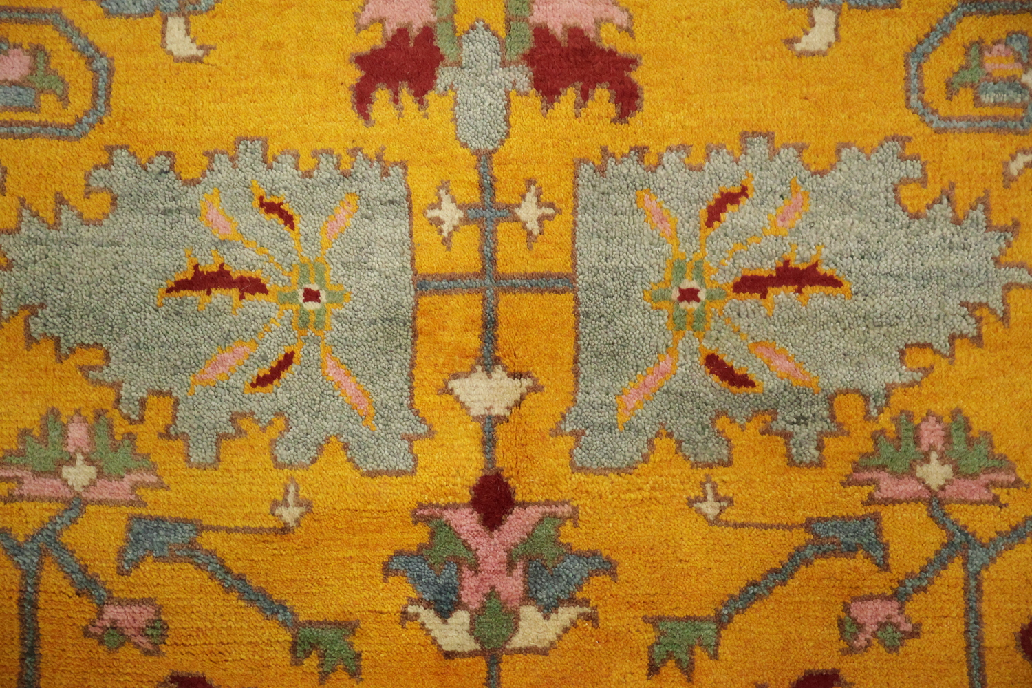 Rich Yellow Turkish-Style Rug Features Elegant Floral Patterns 9x12