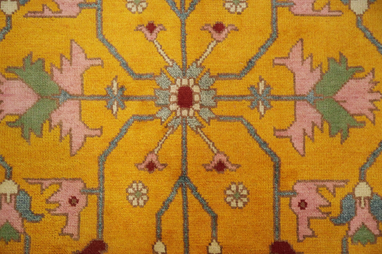 Rich Yellow Turkish-Style Rug Features Elegant Floral Patterns 9x12