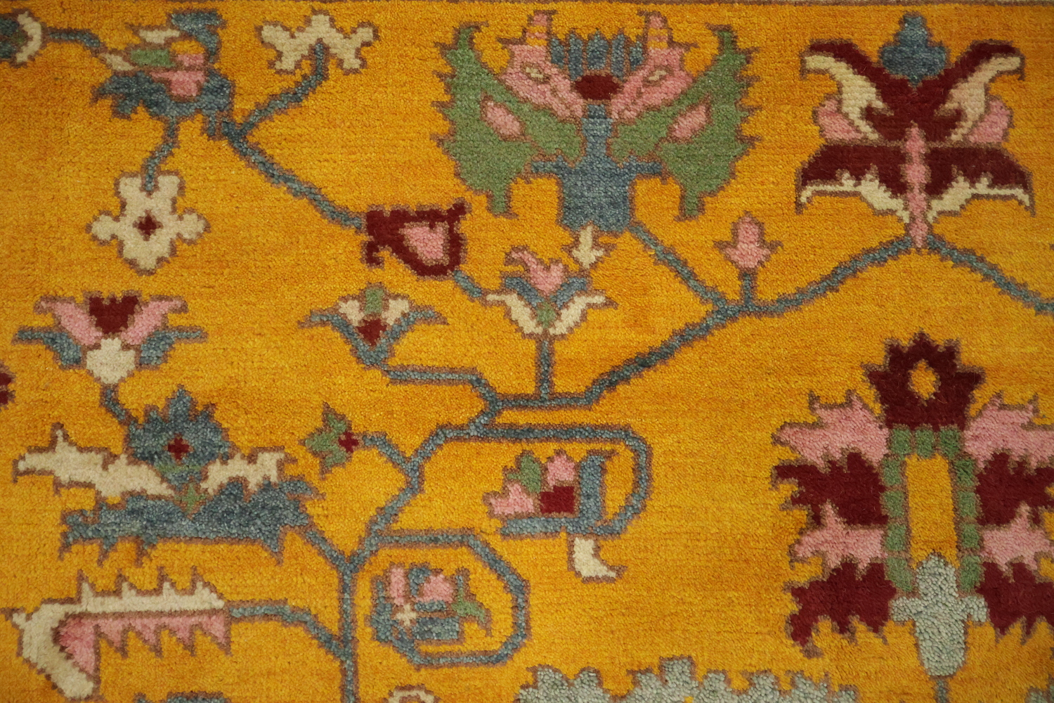 Rich Yellow Turkish-Style Rug Features Elegant Floral Patterns 9x12