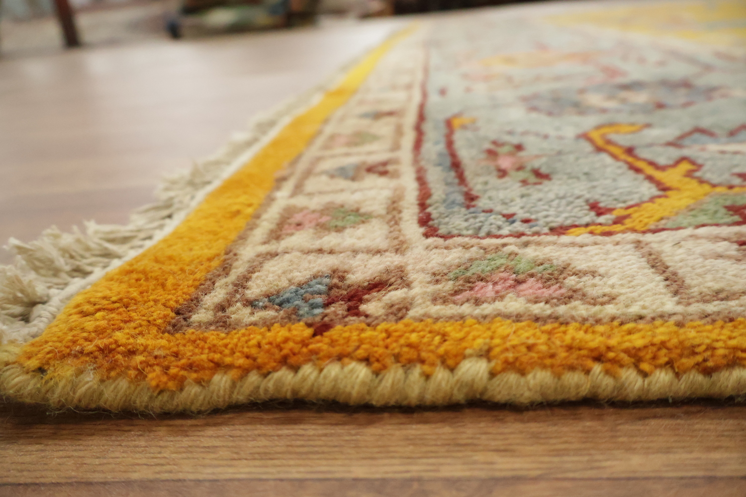 Rich Yellow Turkish-Style Rug Features Elegant Floral Patterns 9x12