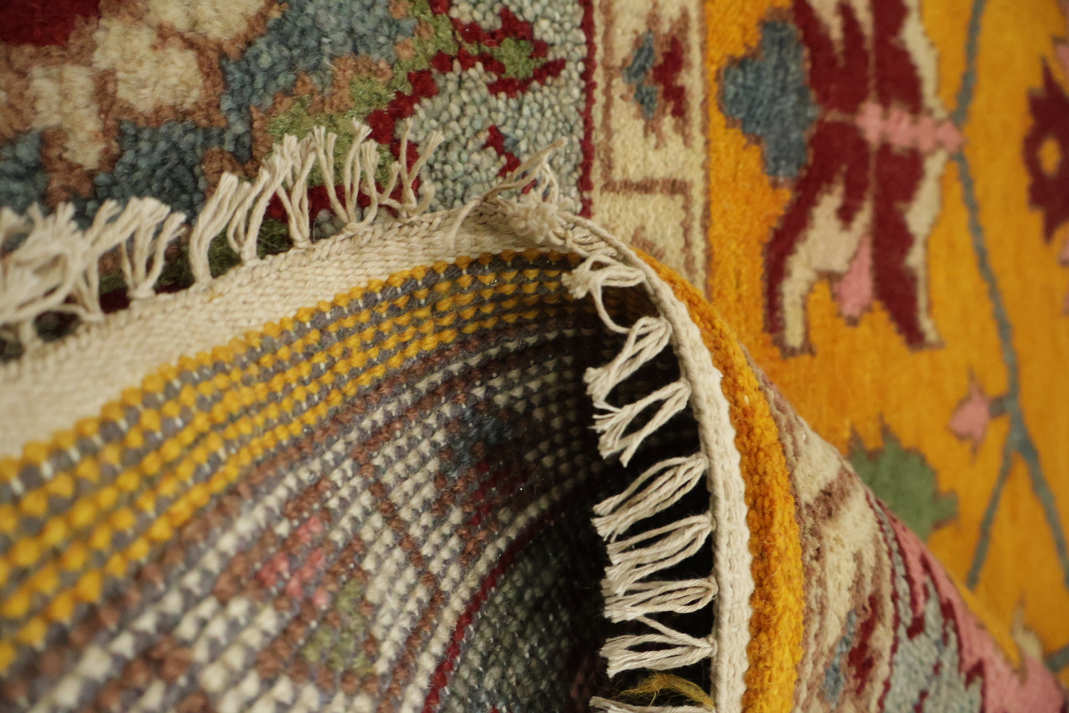 Rich Yellow Turkish-Style Rug Features Elegant Floral Patterns 9x12
