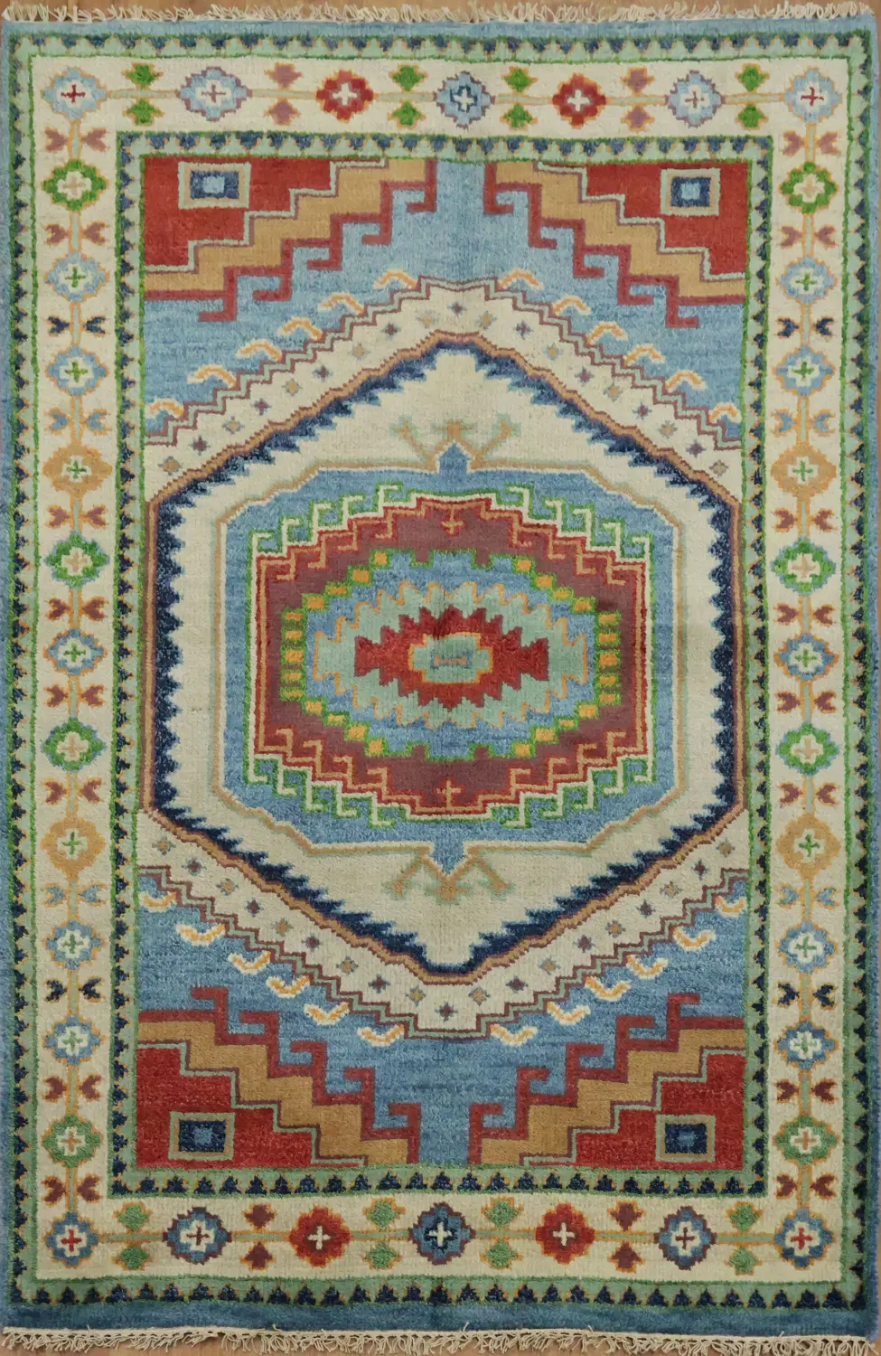 4x6 ft Vibrant Geometric Patterned Rug with Rich Color Accents Greens and Blues