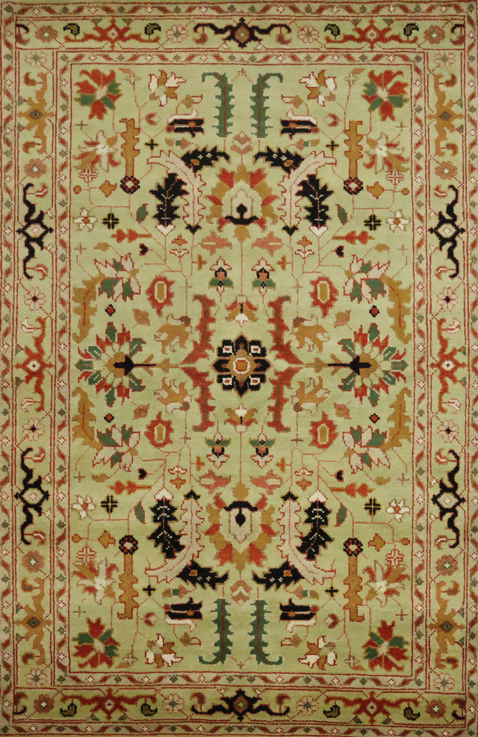 Green All-Over Ziegler Hand-Knotted Wool Area Rug 5'x8'