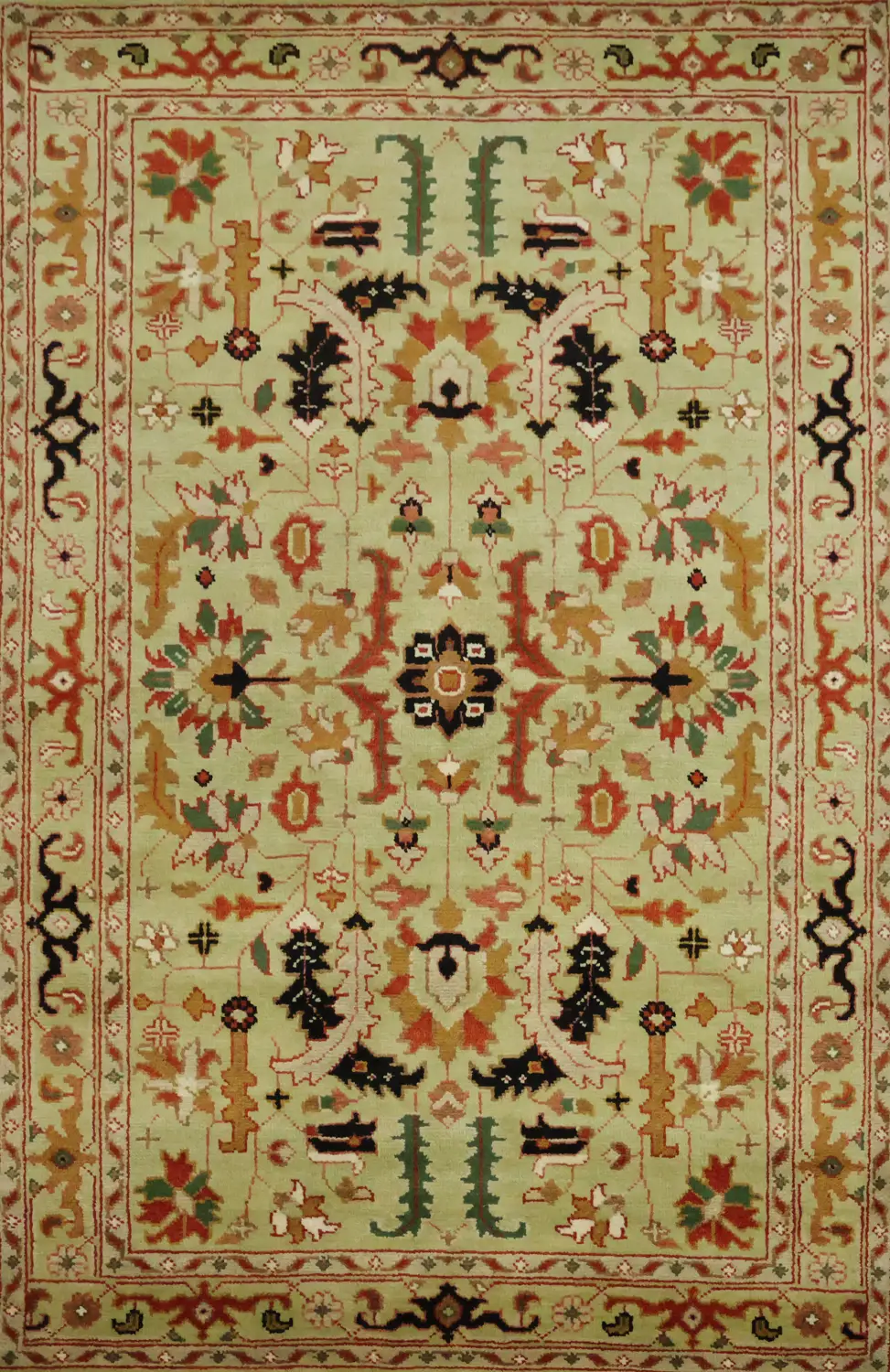 Green All-Over Ziegler Hand-Knotted Wool Area Rug 5'x8'