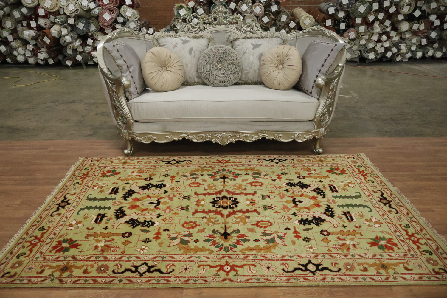 Green All-Over Ziegler Hand-Knotted Wool Area Rug 5'x8'