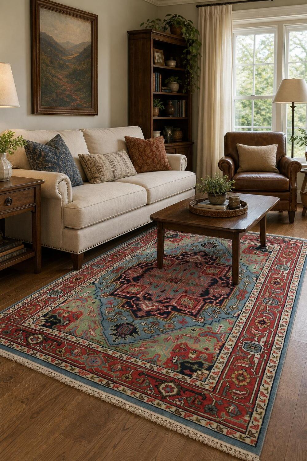 Traditional Light Blue and Pink Hand-Knotted Wool Rug 6'x9'