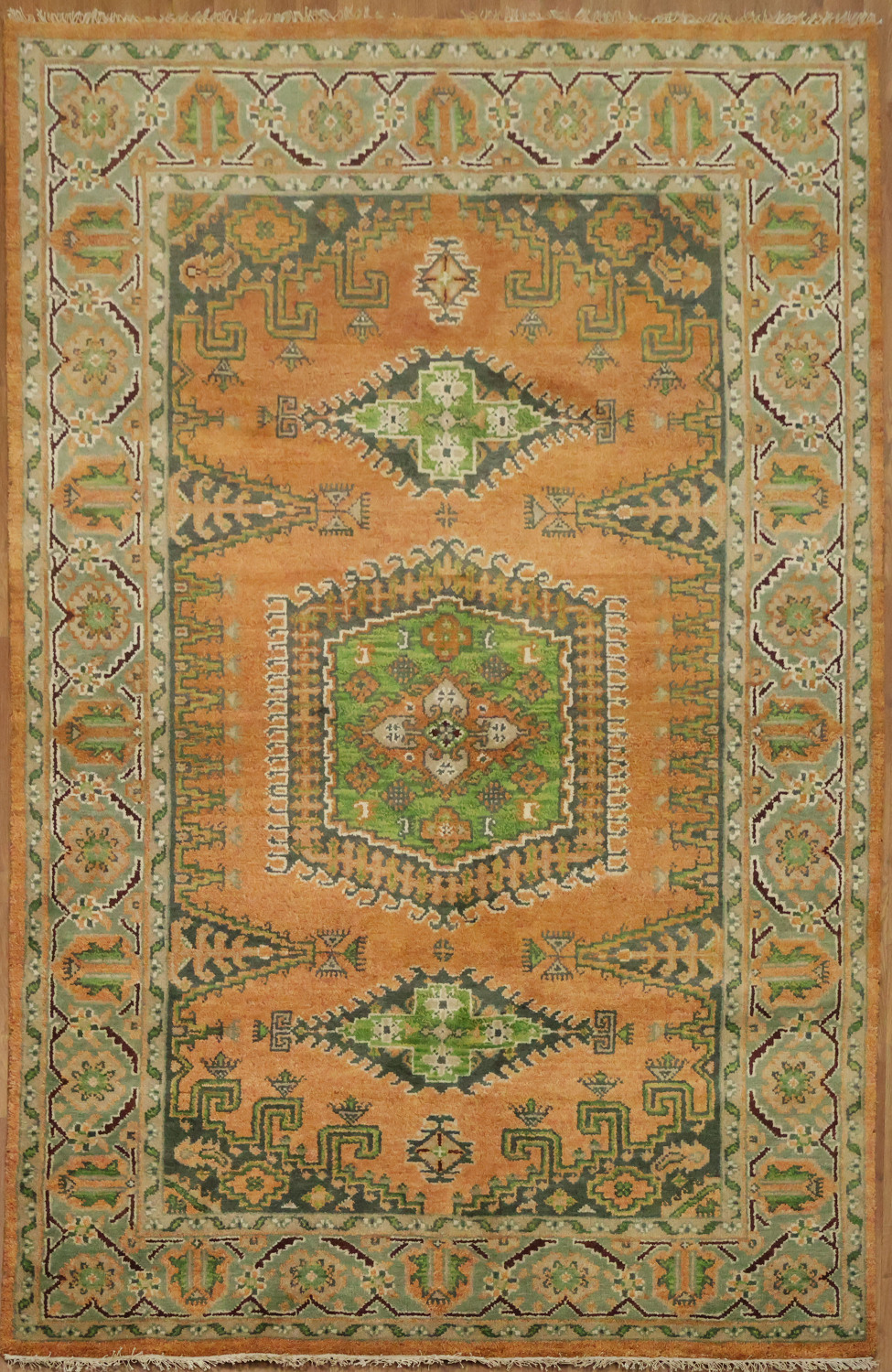 Elegant Orange and Green Viss Rug with Intricate Pattern Design 6'x9'