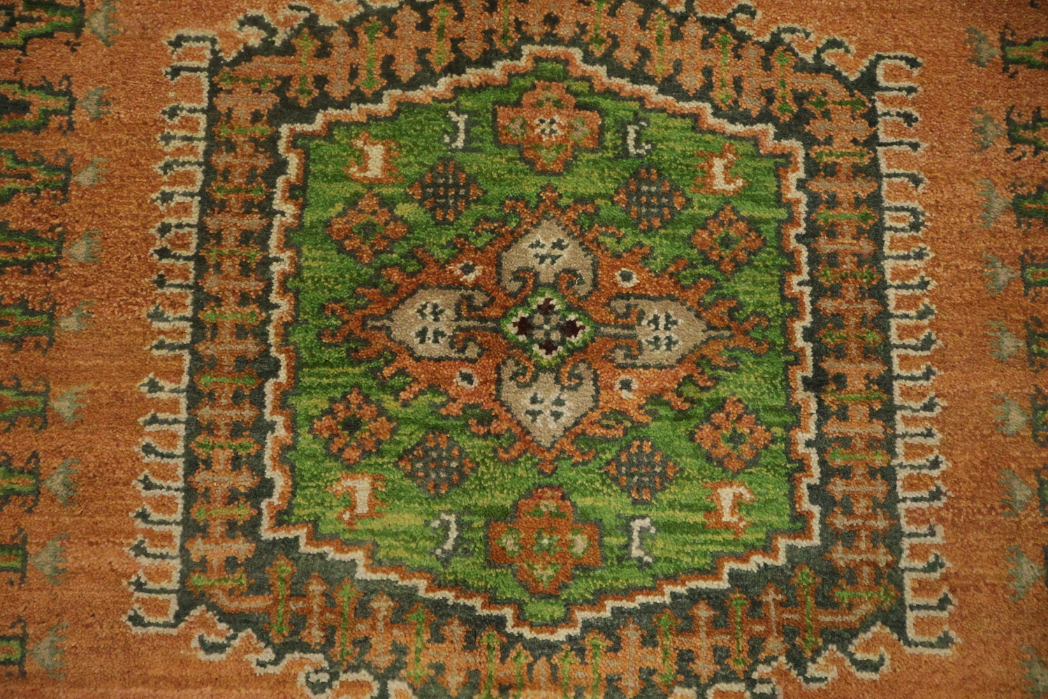 Elegant Orange and Green Viss Rug with Intricate Pattern Design 6'x9'
