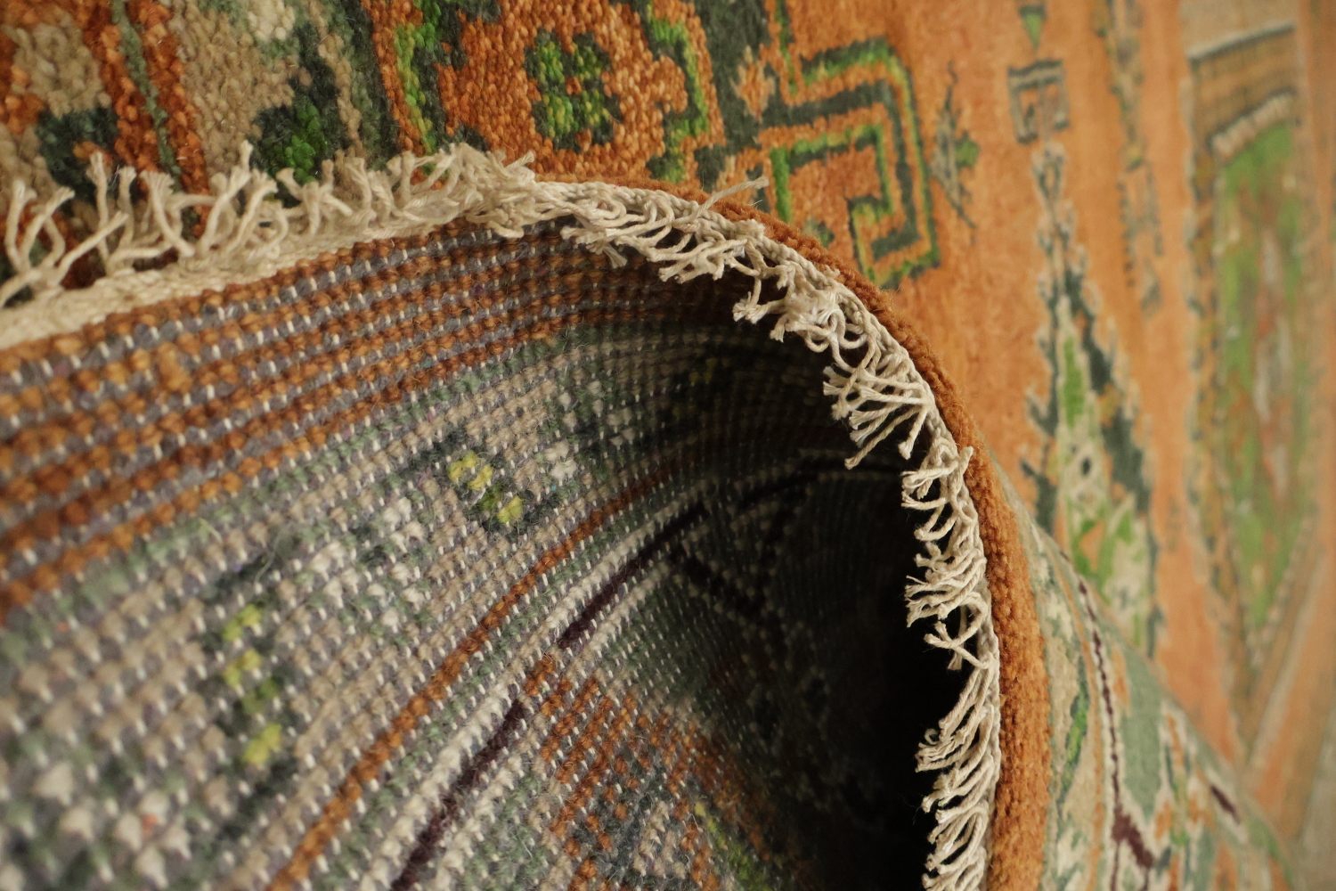 Elegant Orange and Green Viss Rug with Intricate Pattern Design 6'x9'
