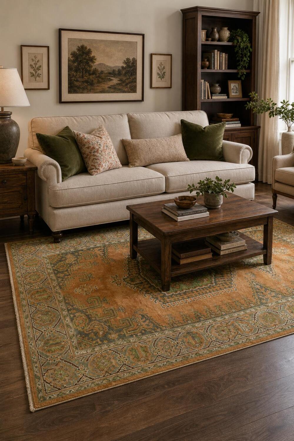 Elegant Orange and Green Viss Rug with Intricate Pattern Design 6'x9'