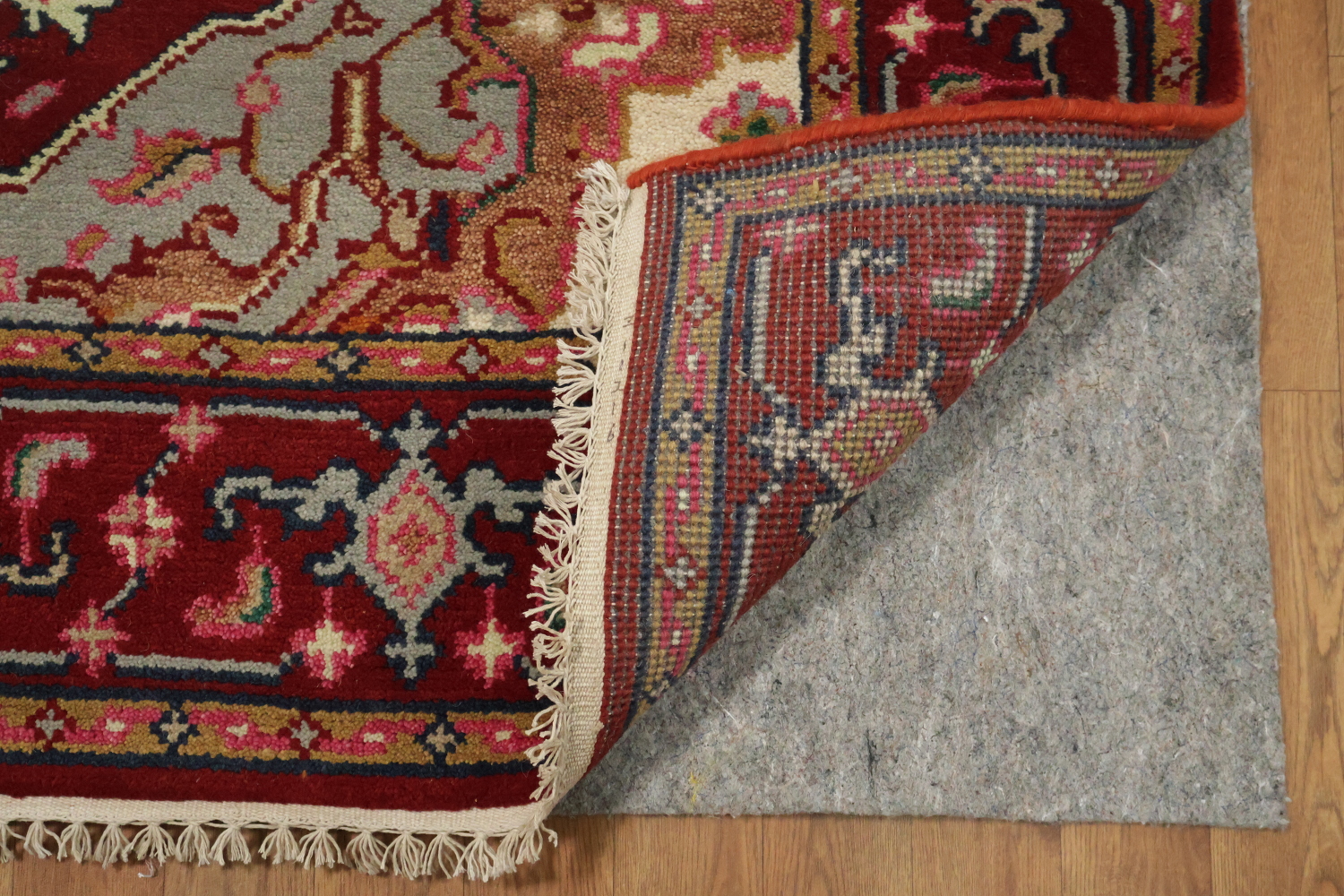 Bold Red and Navy Heriz Serapi Wool Area Rug 5x7