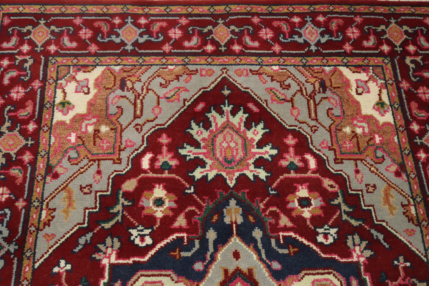 Bold Red and Navy Heriz Serapi Wool Area Rug 5x7