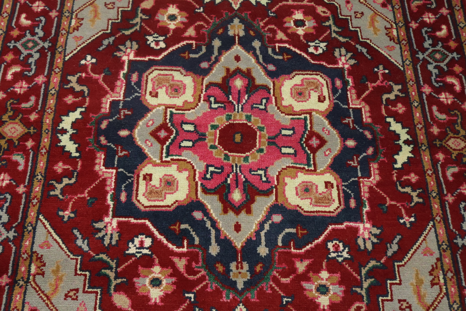 Bold Red and Navy Heriz Serapi Wool Area Rug 5x7