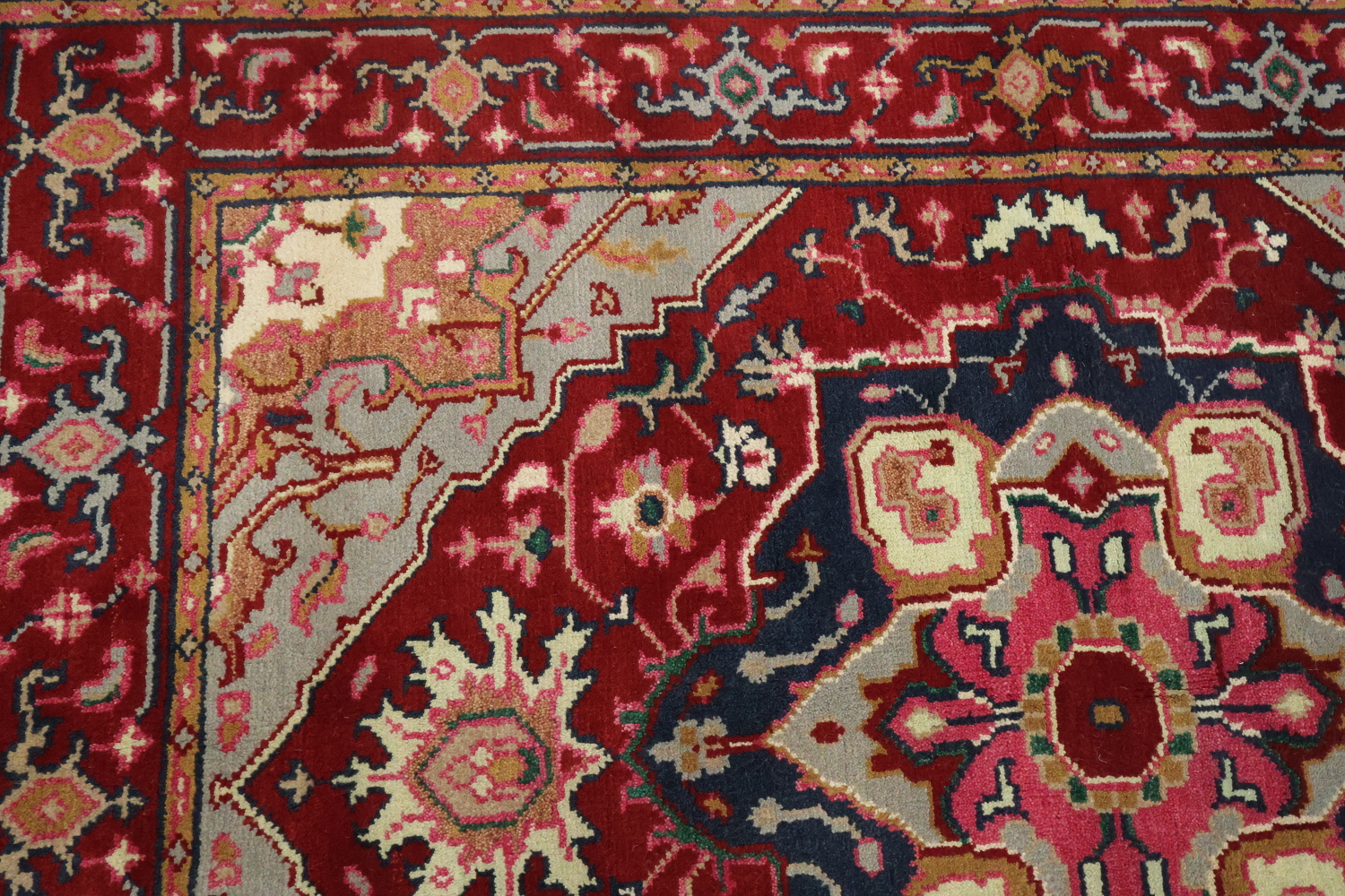 Bold Red and Navy Heriz Serapi Wool Area Rug 5x7