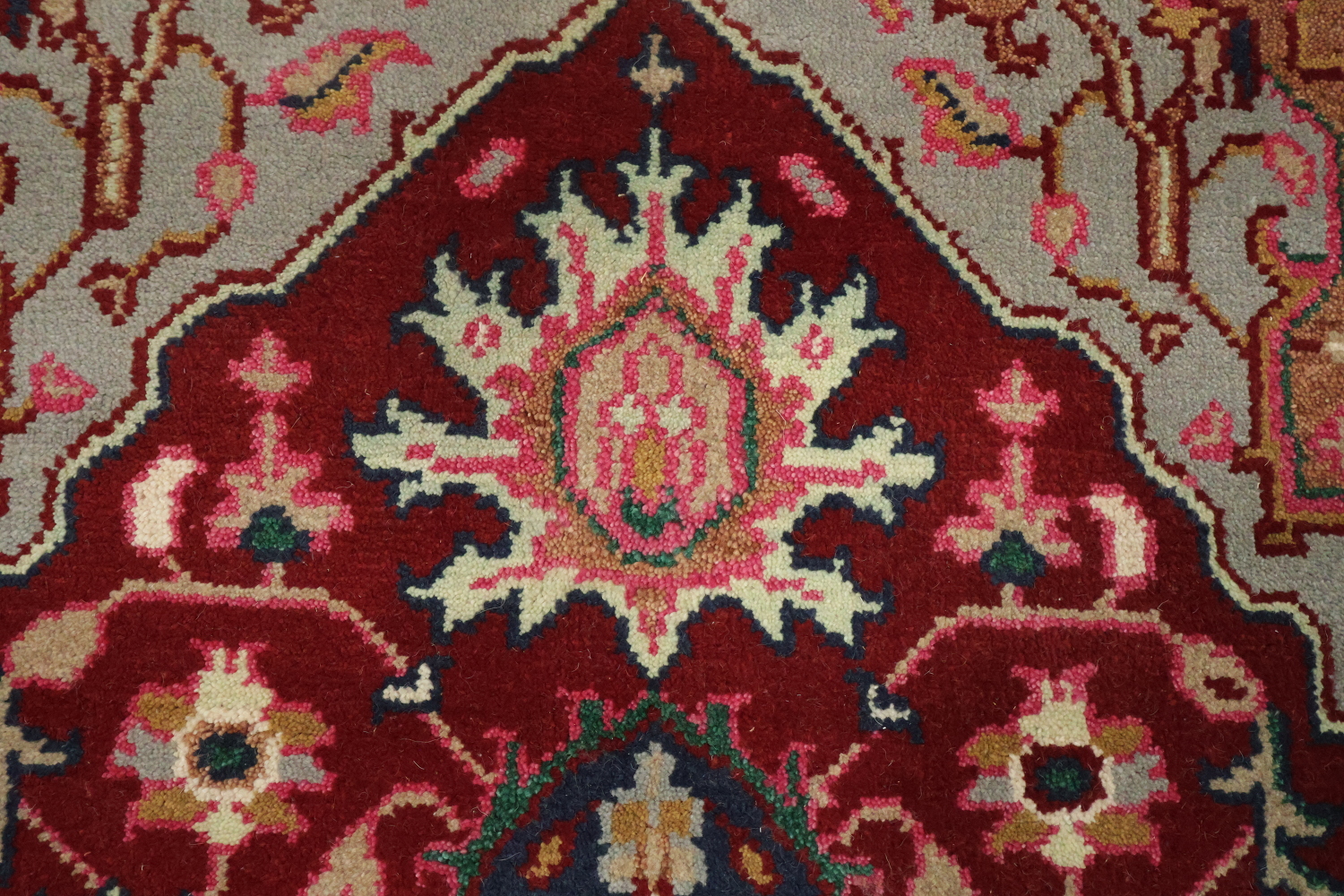 Bold Red and Navy Heriz Serapi Wool Area Rug 5x7