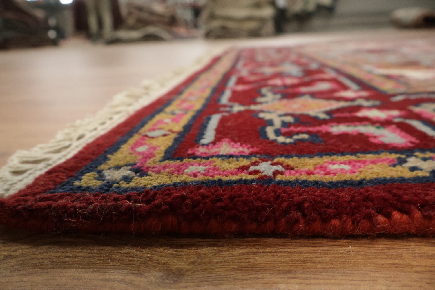 Bold Red and Navy Heriz Serapi Wool Area Rug 5x7