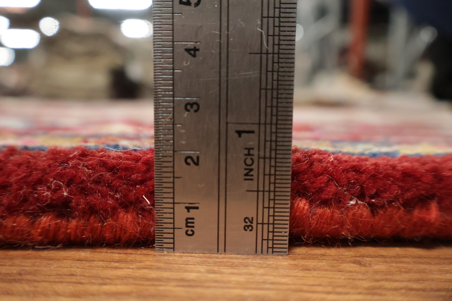 Bold Red and Navy Heriz Serapi Wool Area Rug 5x7