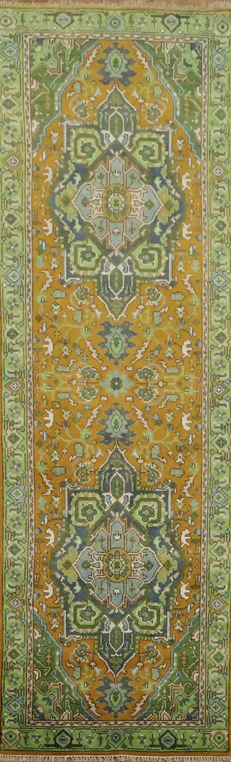 Elegant Green and Orange Long Runner Rug for Hall-ways 4'x13'