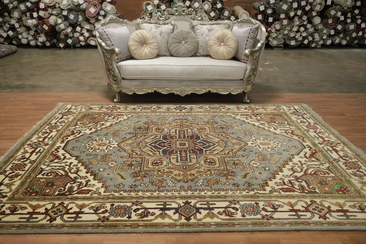 8'x10' Light Blue Heriz-Serapi Traditional Rug with Geometric Patterns