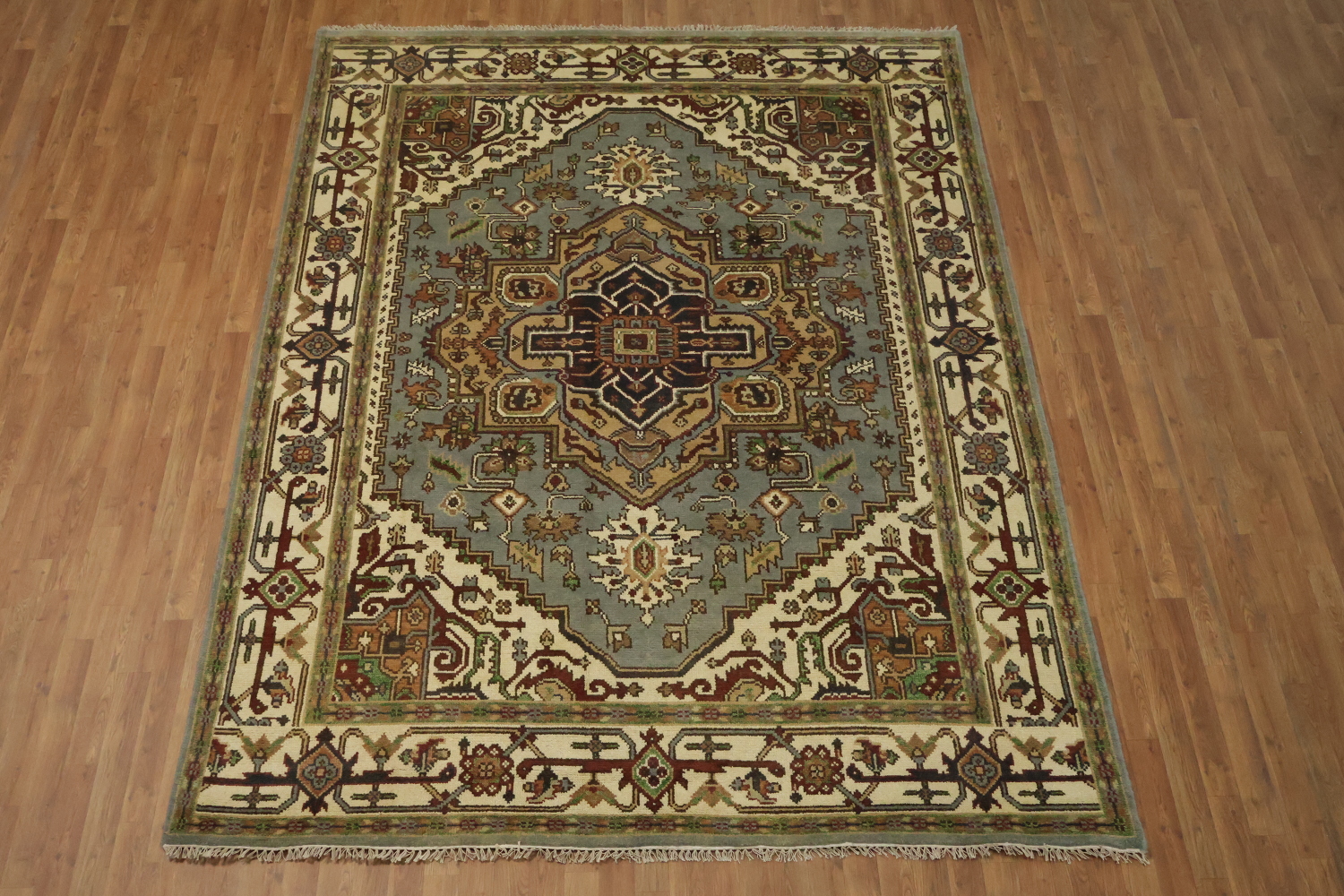 8'x10' Light Blue Heriz-Serapi Traditional Rug with Geometric Patterns