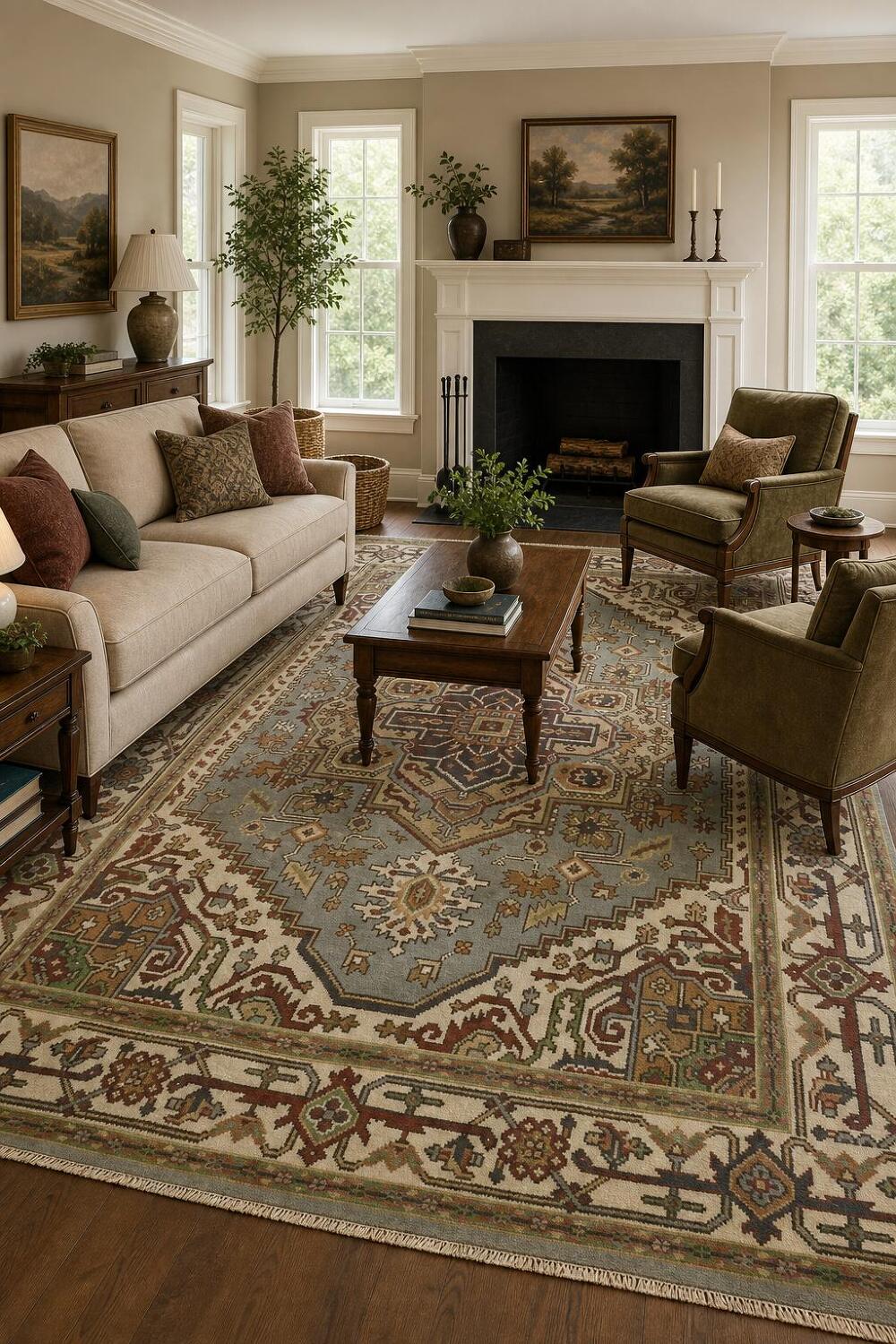 8'x10' Light Blue Heriz-Serapi Traditional Rug with Geometric Patterns