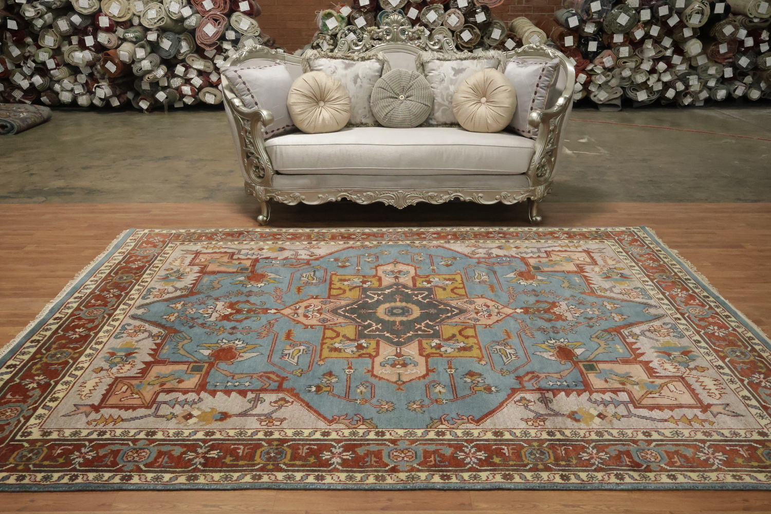 8'x10' Light Blue Heriz-Serapi Traditional Living Room Rug Wool