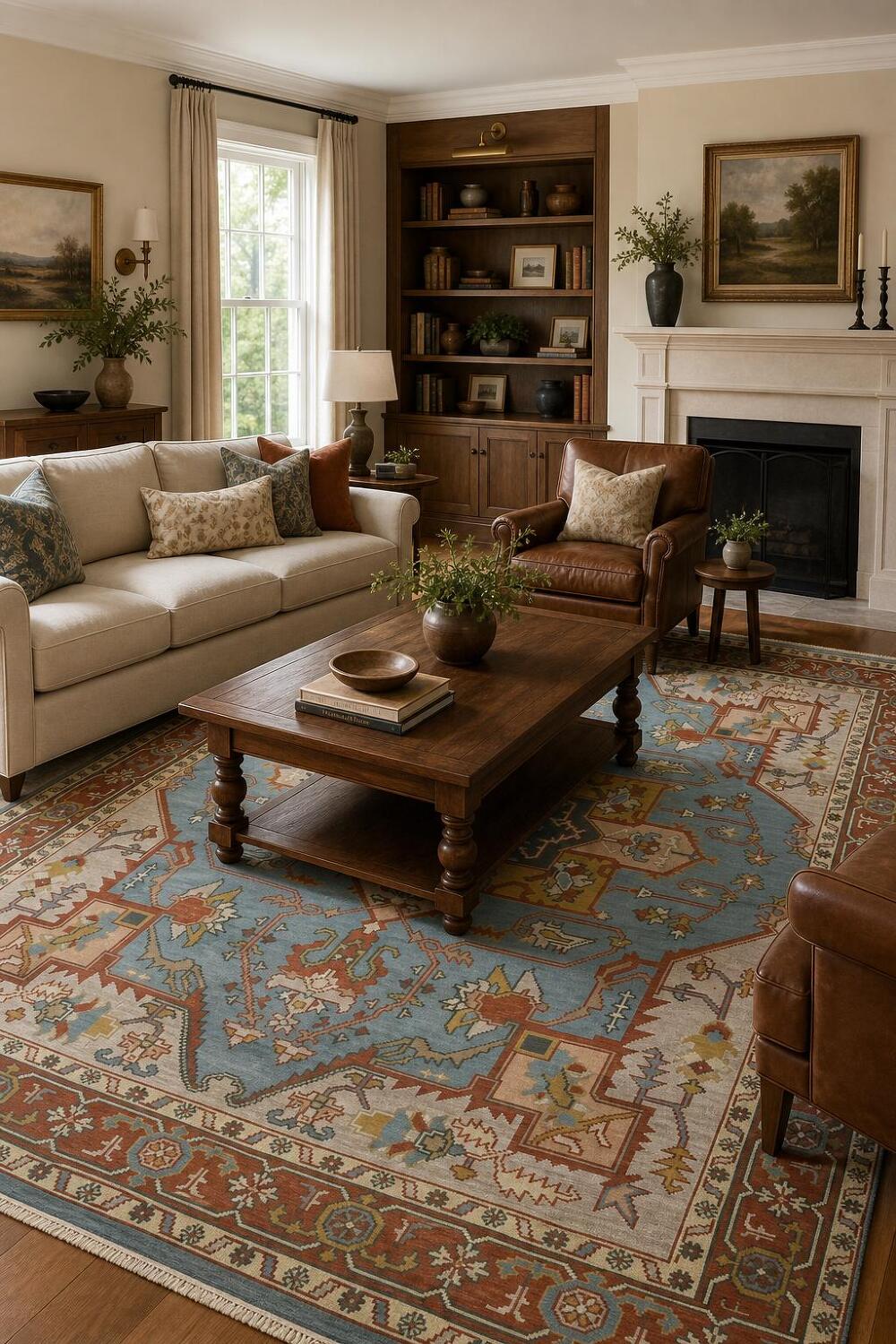 8'x10' Light Blue Heriz-Serapi Traditional Living Room Rug Wool