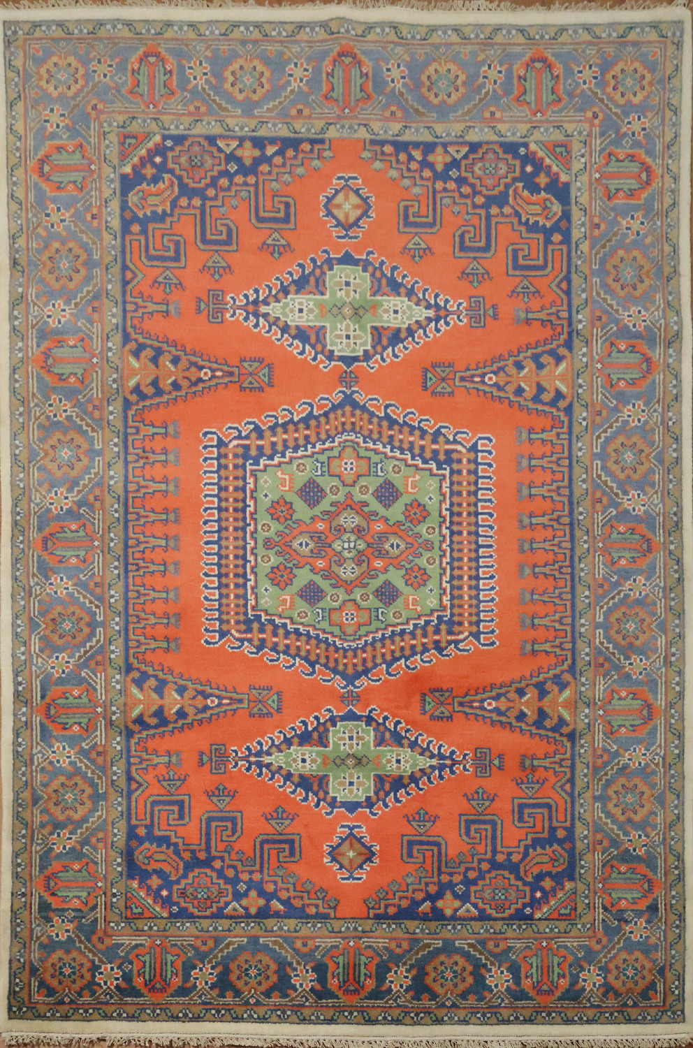 Vibrant Geometric Pattern Orange and Green Viss Area Rug 6x9 ft