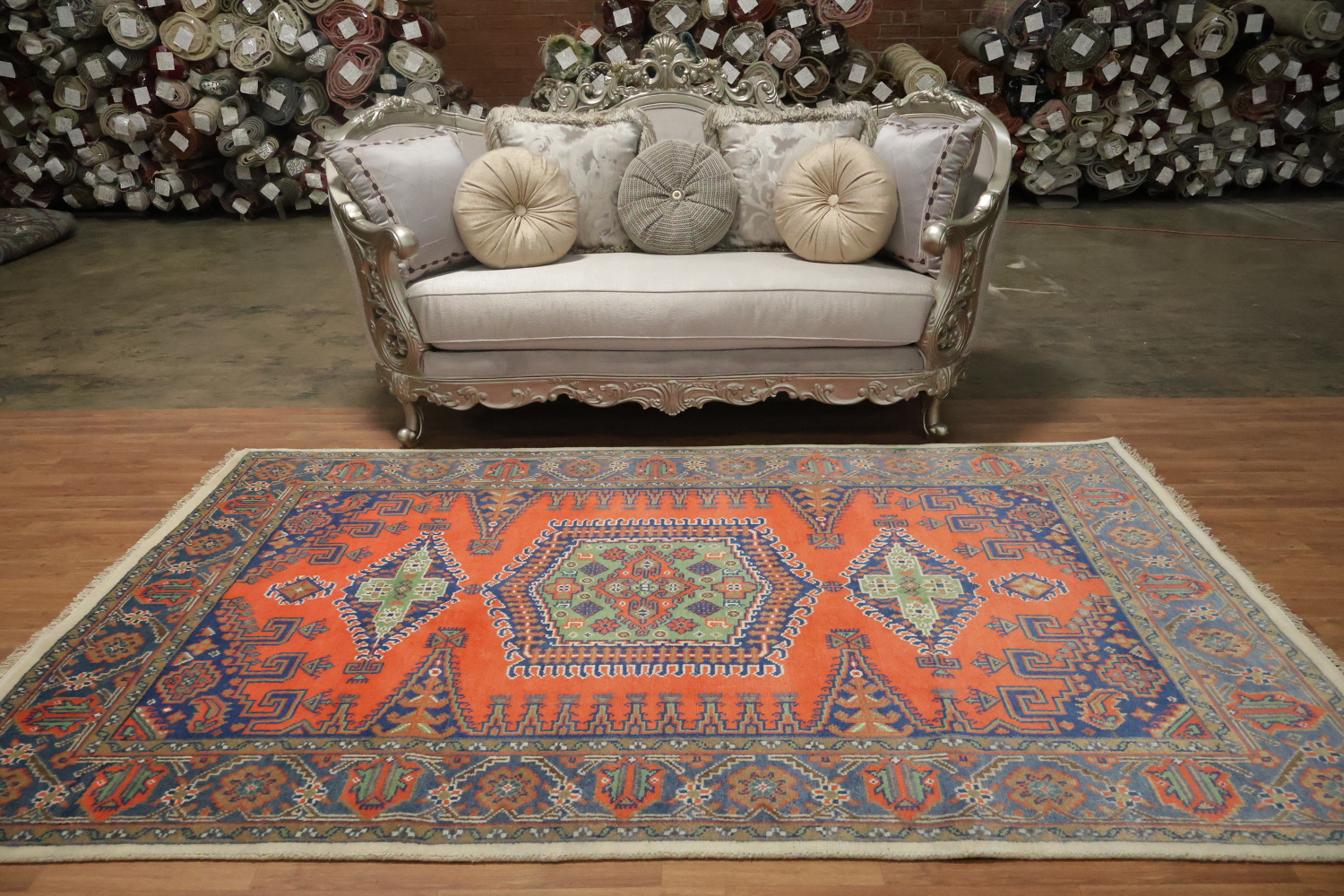 Vibrant Geometric Pattern Orange and Green Viss Area Rug 6x9 ft