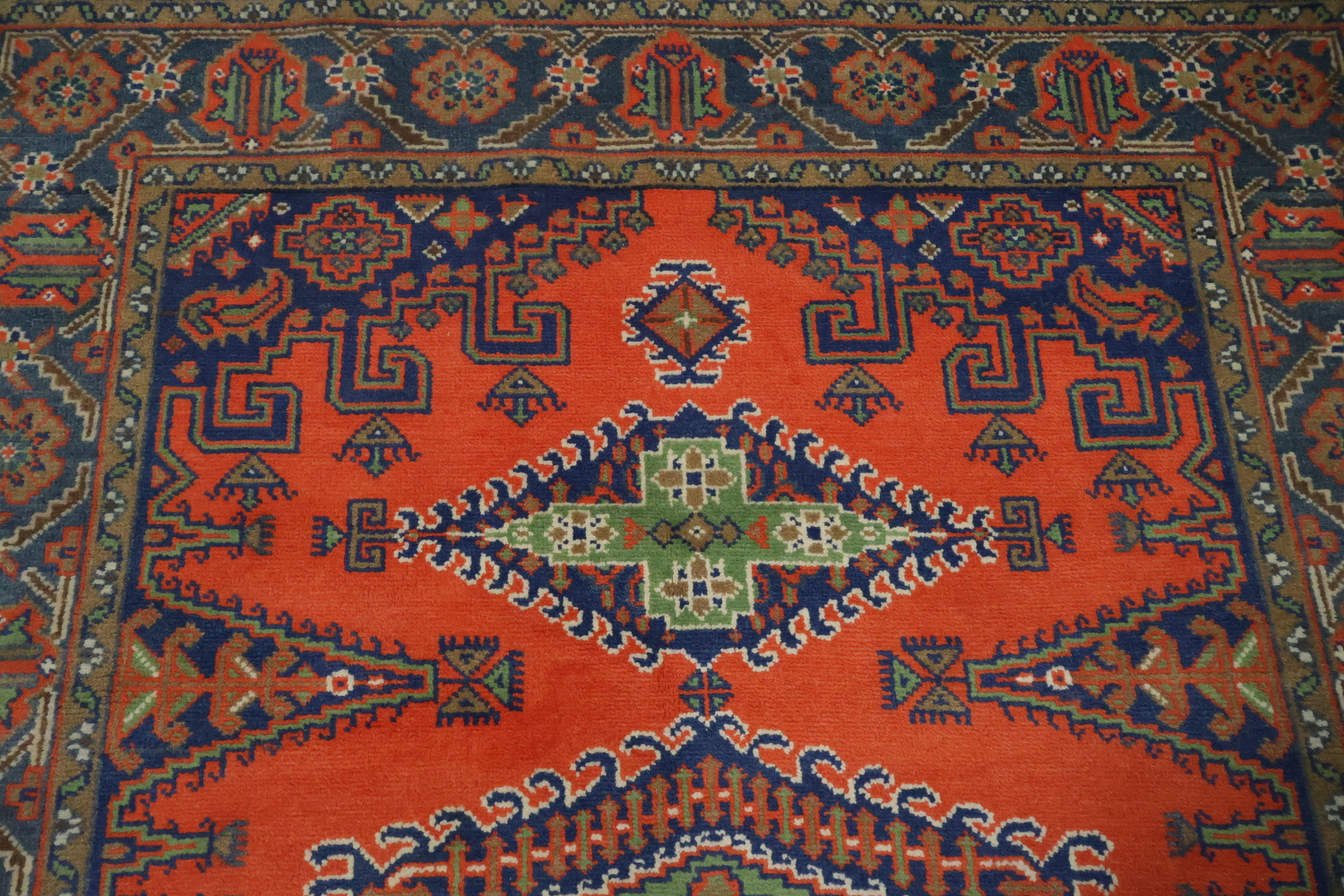 Vibrant Geometric Pattern Orange and Green Viss Area Rug 6x9 ft