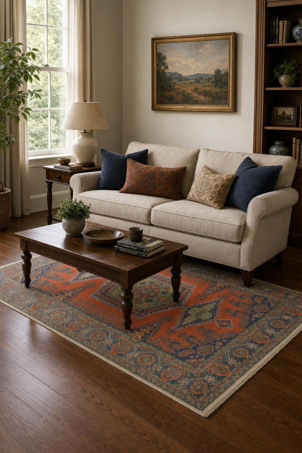 Vibrant Geometric Pattern Orange and Green Viss Area Rug 6x9 ft