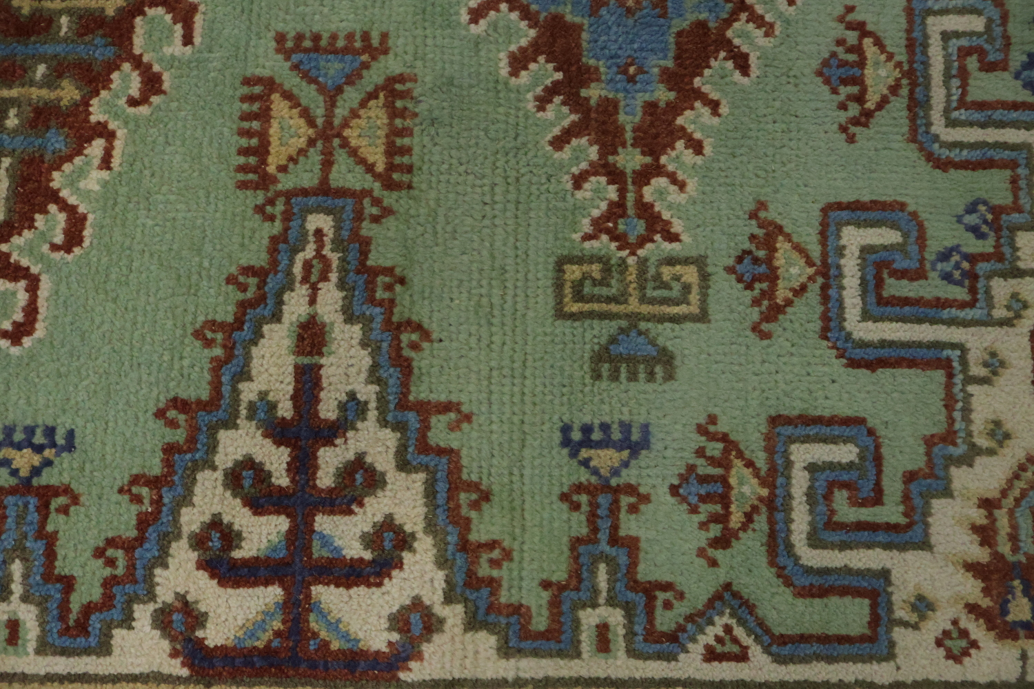 Traditional tribal Mint Green Viss Rug with Detailed Blue Centerpiece 6'x9'