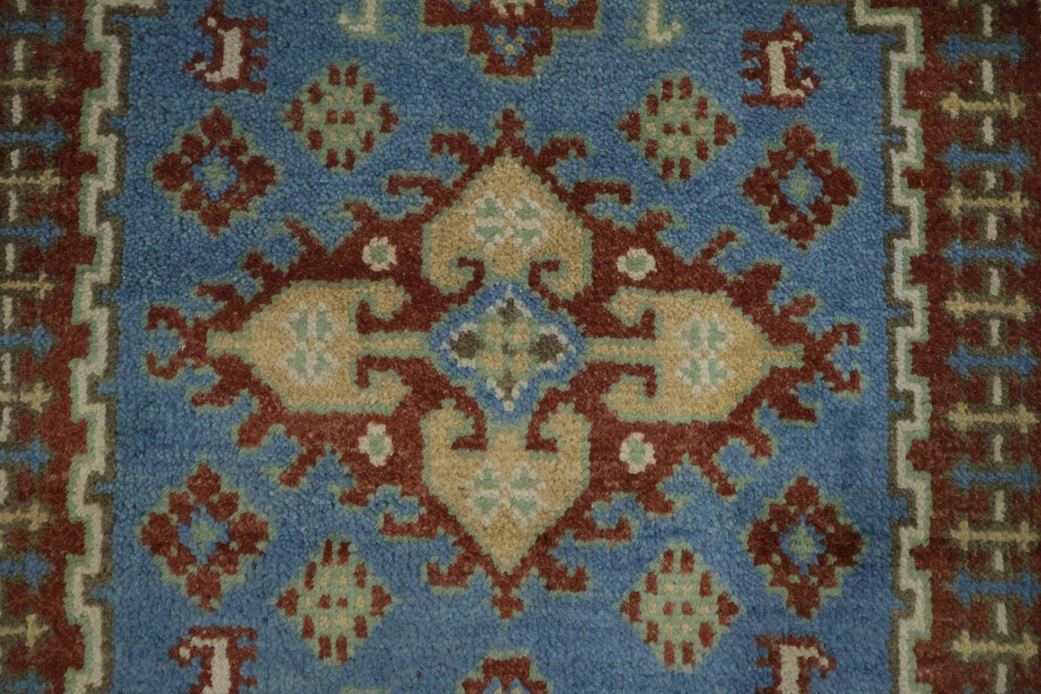 Traditional tribal Mint Green Viss Rug with Detailed Blue Centerpiece 6'x9'