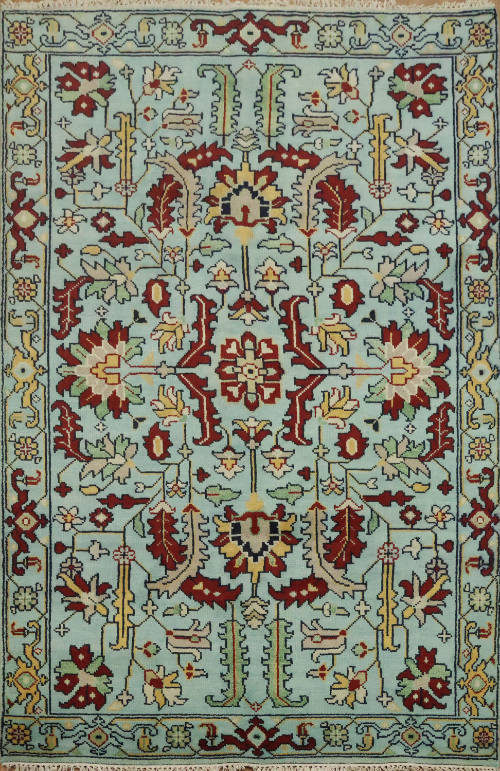 6' x 9' Aqua Blue Ziegler Hand-Knotted Indian Wool Rug
