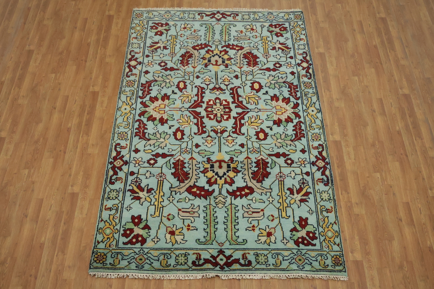 6' x 9' Aqua Blue Ziegler Hand-Knotted Indian Wool Rug