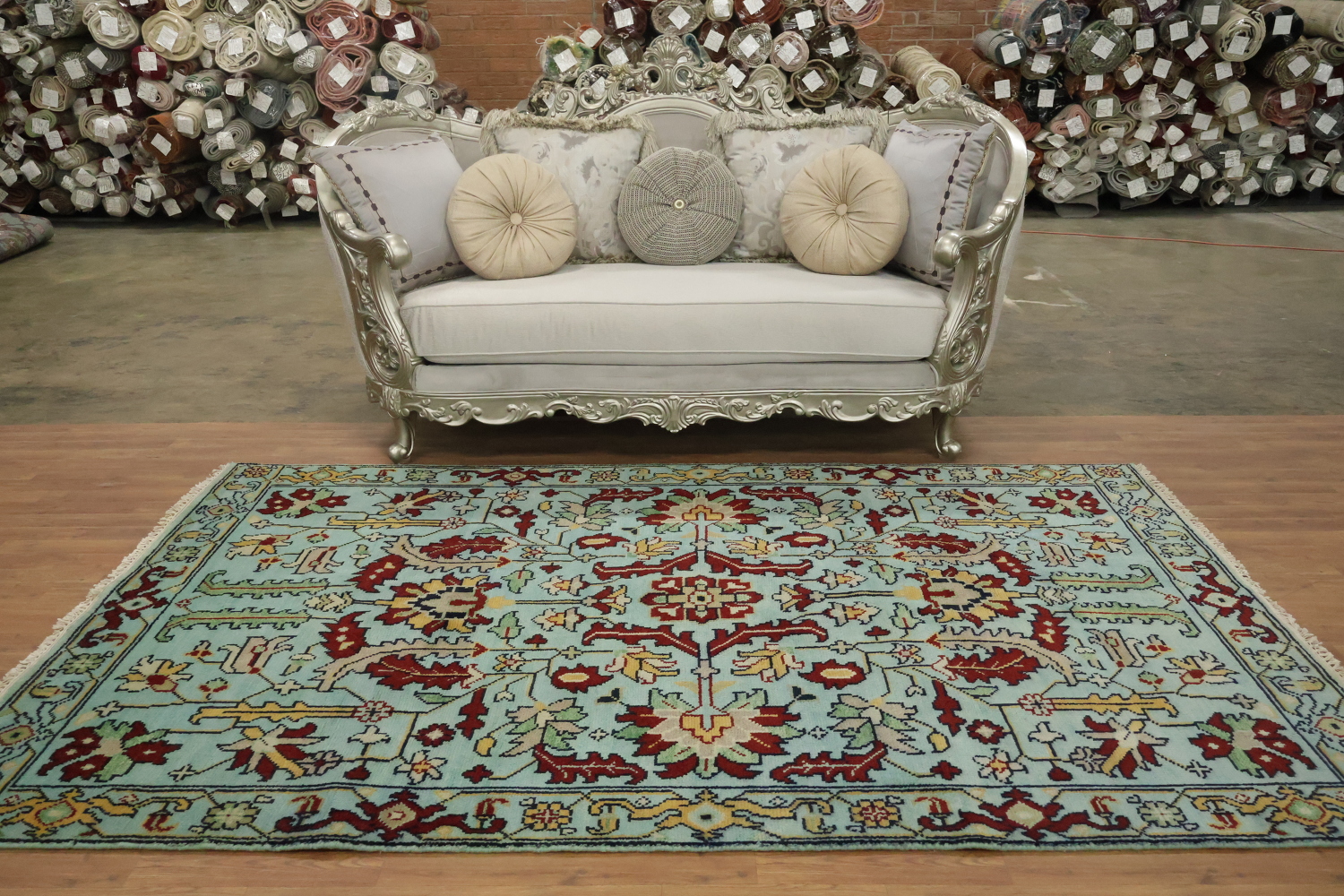 6' x 9' Aqua Blue Ziegler Hand-Knotted Indian Wool Rug