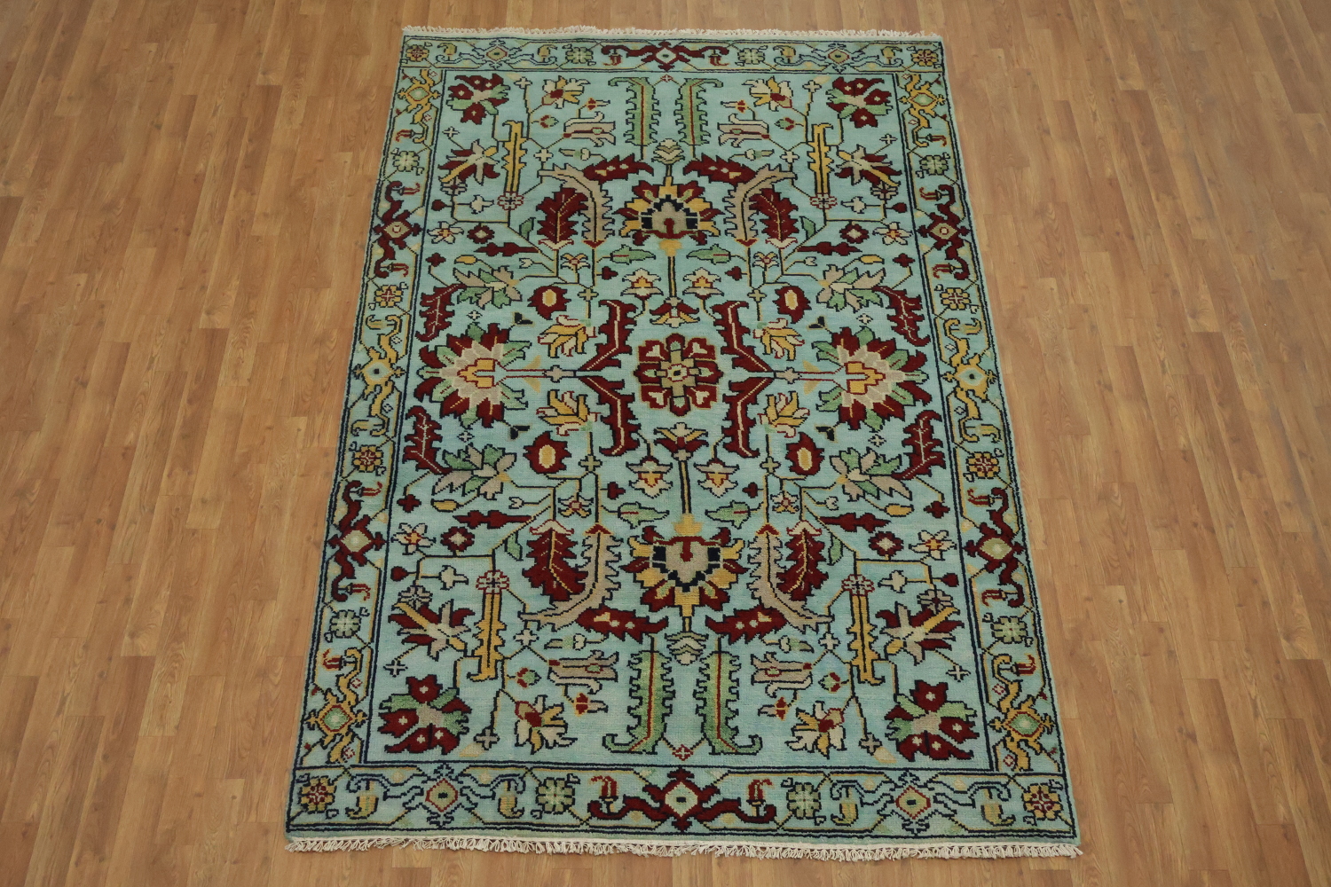 6' x 9' Aqua Blue Ziegler Hand-Knotted Indian Wool Rug