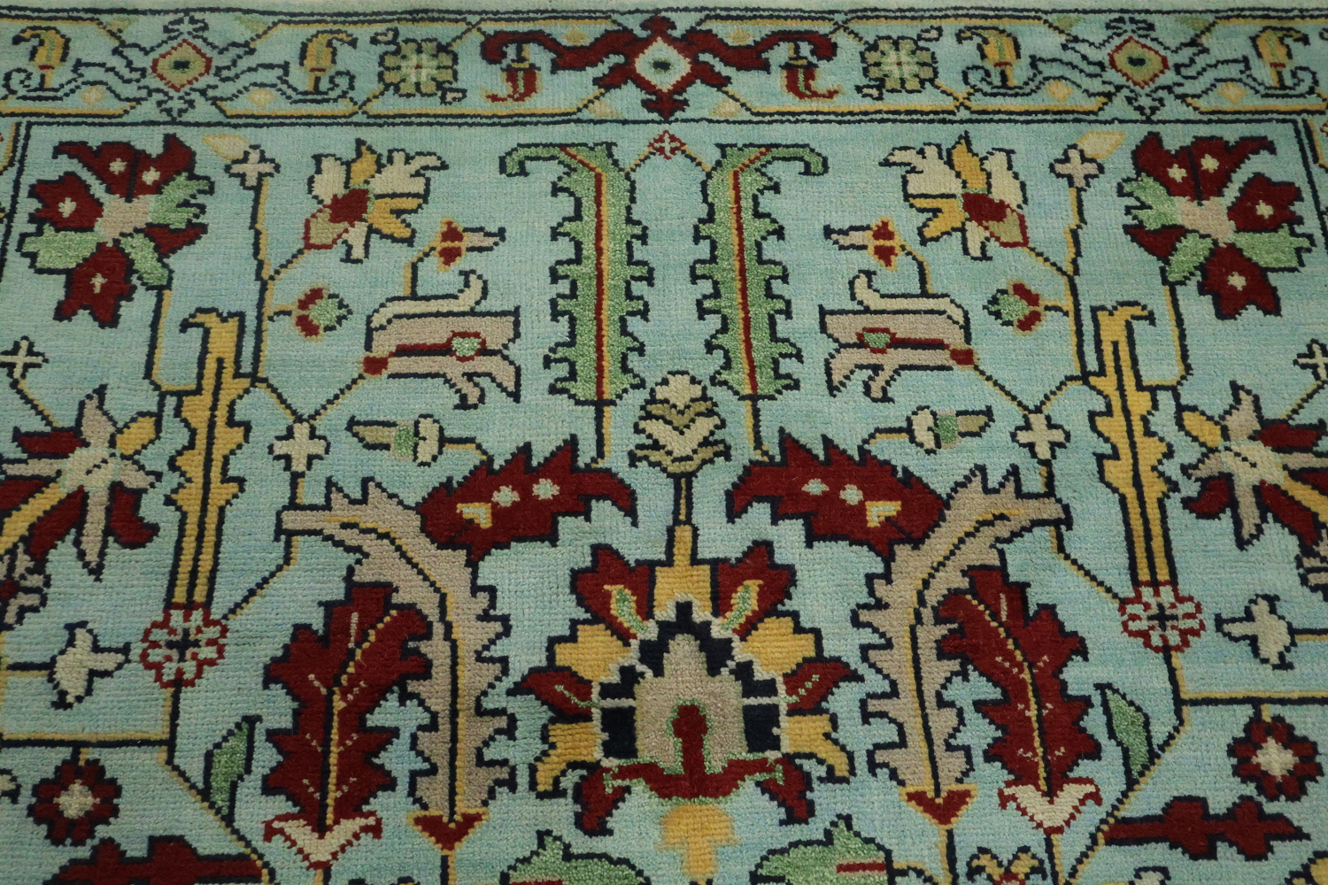 6' x 9' Aqua Blue Ziegler Hand-Knotted Indian Wool Rug