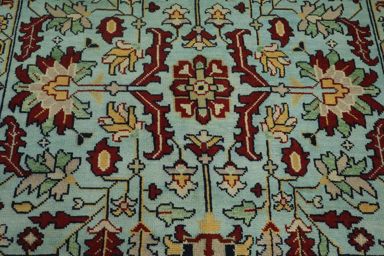 6' x 9' Aqua Blue Ziegler Hand-Knotted Indian Wool Rug