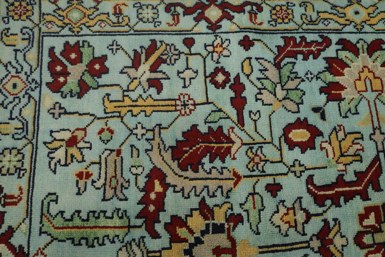 6' x 9' Aqua Blue Ziegler Hand-Knotted Indian Wool Rug