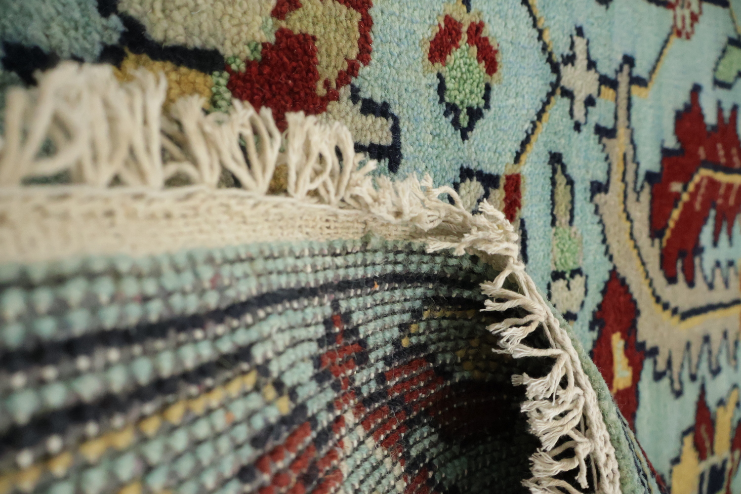 6' x 9' Aqua Blue Ziegler Hand-Knotted Indian Wool Rug