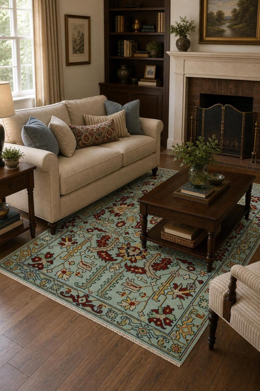 6' x 9' Aqua Blue Ziegler Hand-Knotted Indian Wool Rug