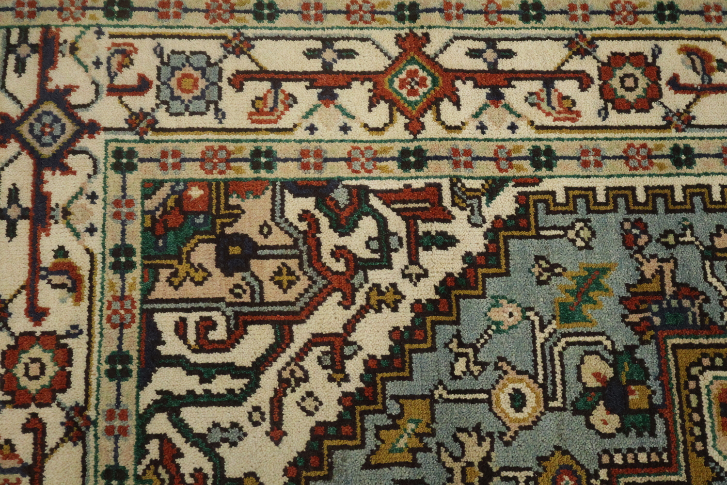 Light Blue Heriz Medallion Rug with Intricate Geometric Patterns 6'x9'