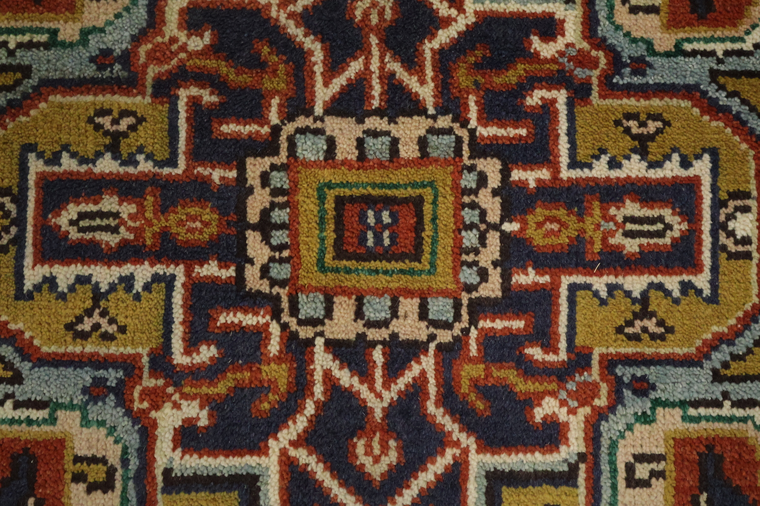Light Blue Heriz Medallion Rug with Intricate Geometric Patterns 6'x9'