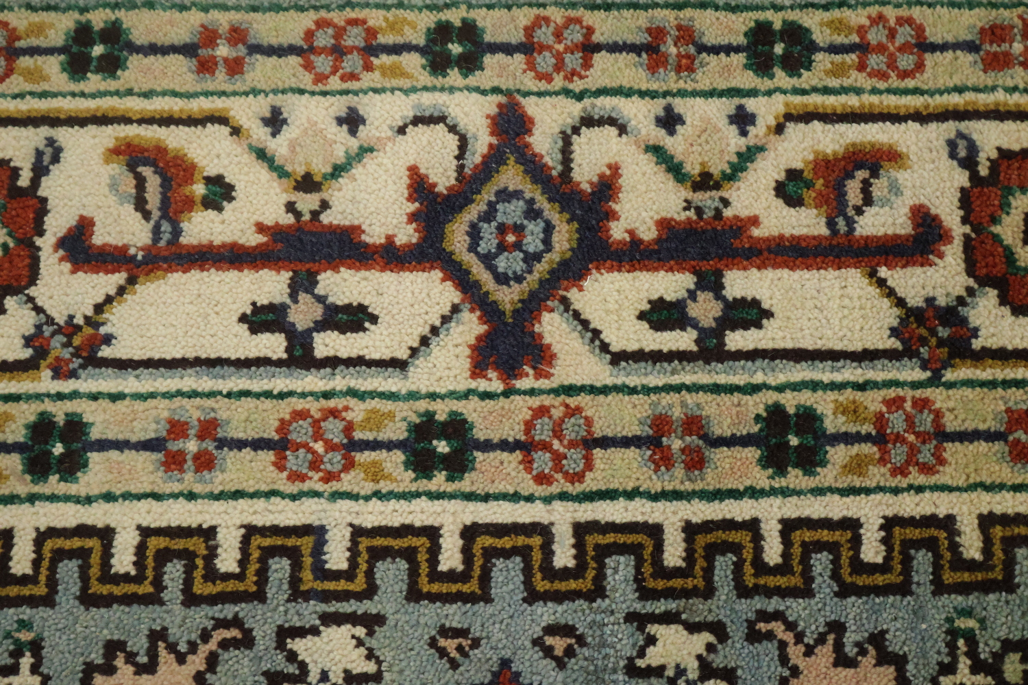 Light Blue Heriz Medallion Rug with Intricate Geometric Patterns 6'x9'