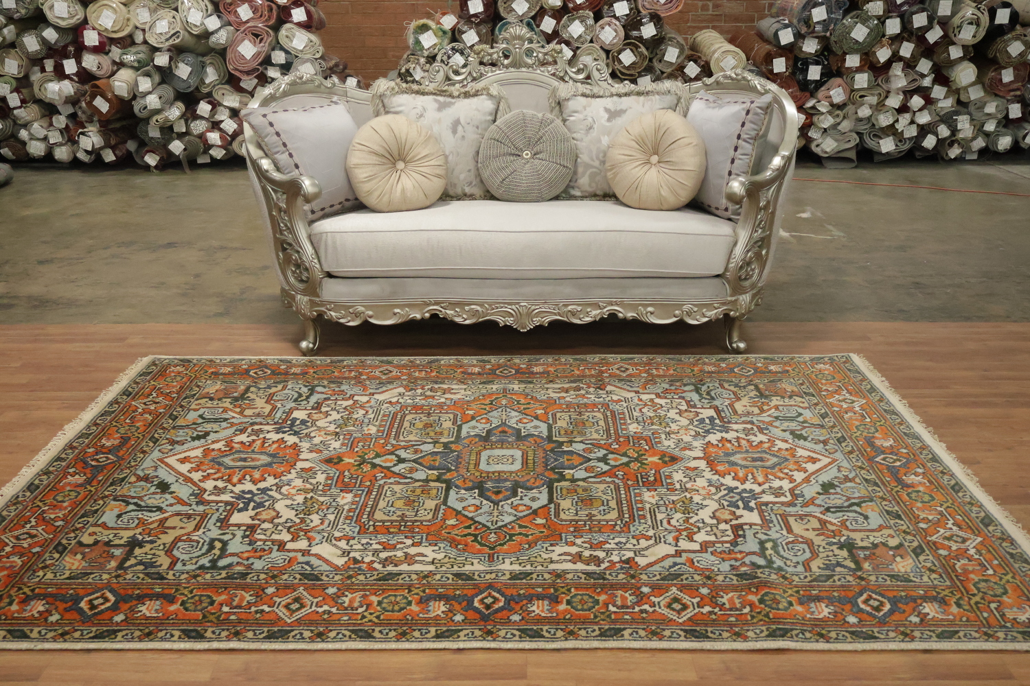 Exquisite Traditional Orange and Blue Heriz Serapi Area Rug 6'x9'